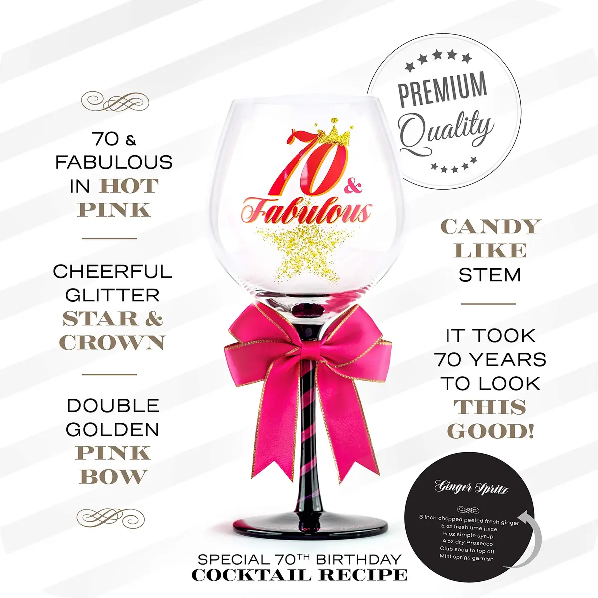 SAY HO UM 70 and Fabulous Birthday Wine Glass for Women | 23 oz, 8.8 Inch Tall | Perfect Gift for 70th Birthday - view 2