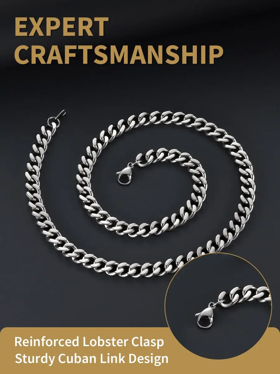 FindChic Men Curb Chain Necklace Stainless Steel 9MM Link 14''-30'' | Classic Durable Jewelry - view 5