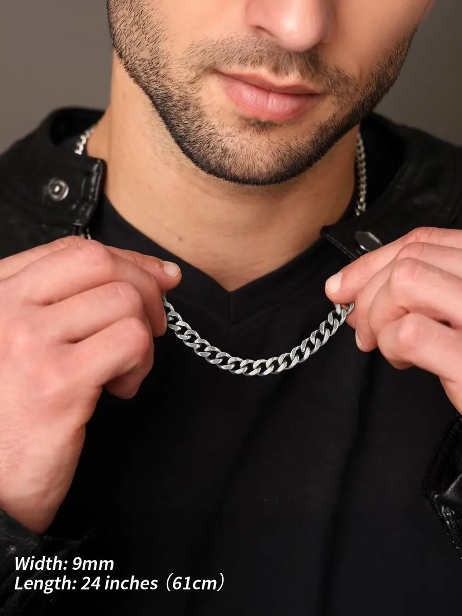 FindChic Men Curb Chain Necklace Stainless Steel 9MM Link 14''-30'' | Classic Durable Jewelry - view 7