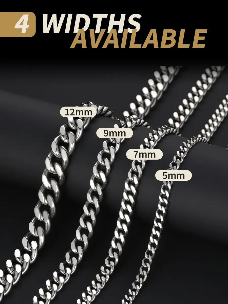 FindChic Men Curb Chain Necklace Stainless Steel 9MM Link 14''-30'' | Classic Durable Jewelry - view 8