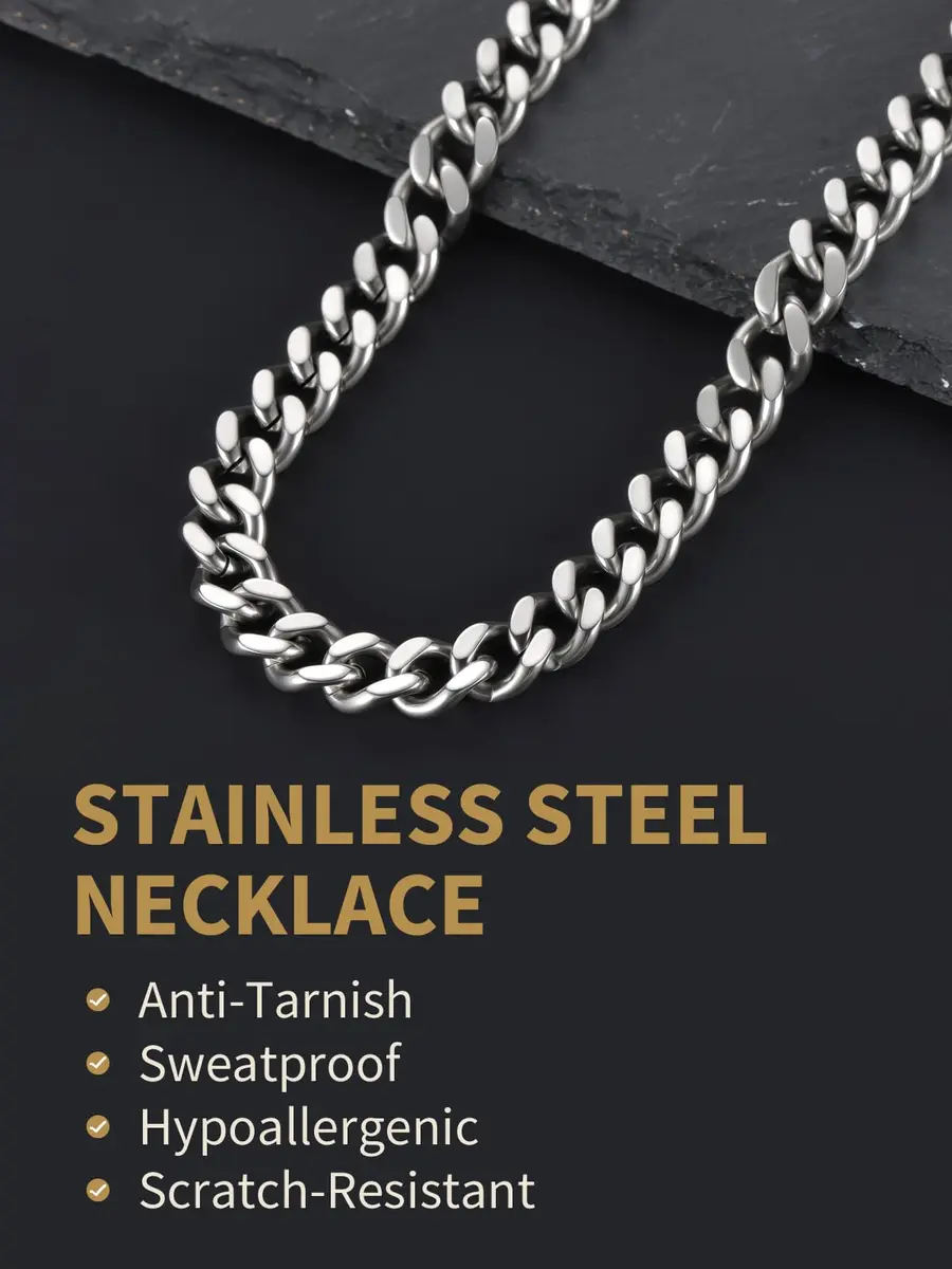 FindChic Men Curb Chain Necklace Stainless Steel 9MM Link 14''-30'' | Classic Durable Jewelry - view 4