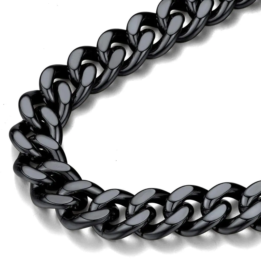 FindChic Mens Chain Necklace 12MM Black Cuban Link 18inch | Durable Stainless Steel, Classic Hip Hop Jewelry - main product image