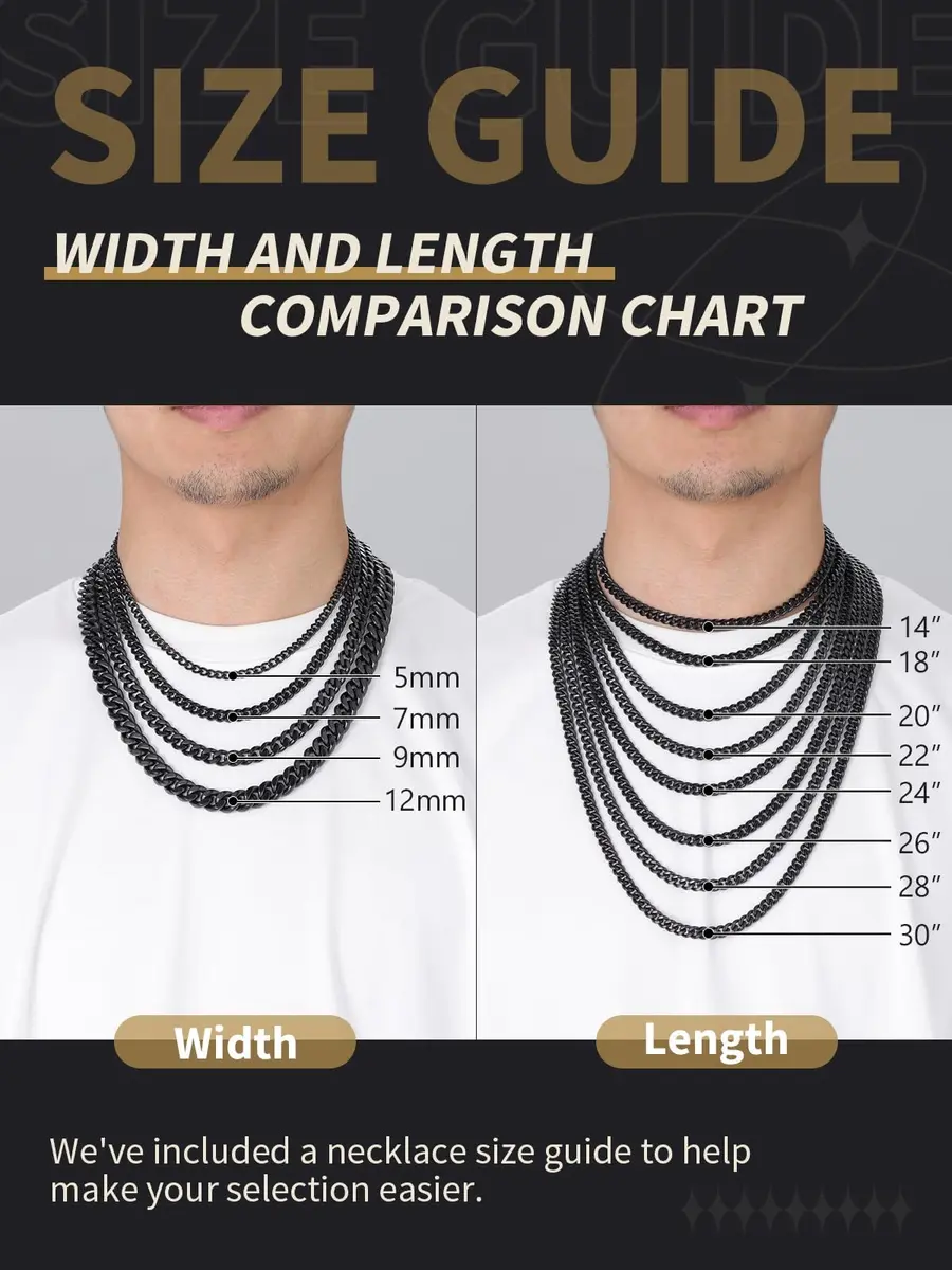 FindChic Mens Chain Necklace 12MM Black Cuban Link 18inch | Durable Stainless Steel, Classic Hip Hop Jewelry - view 6