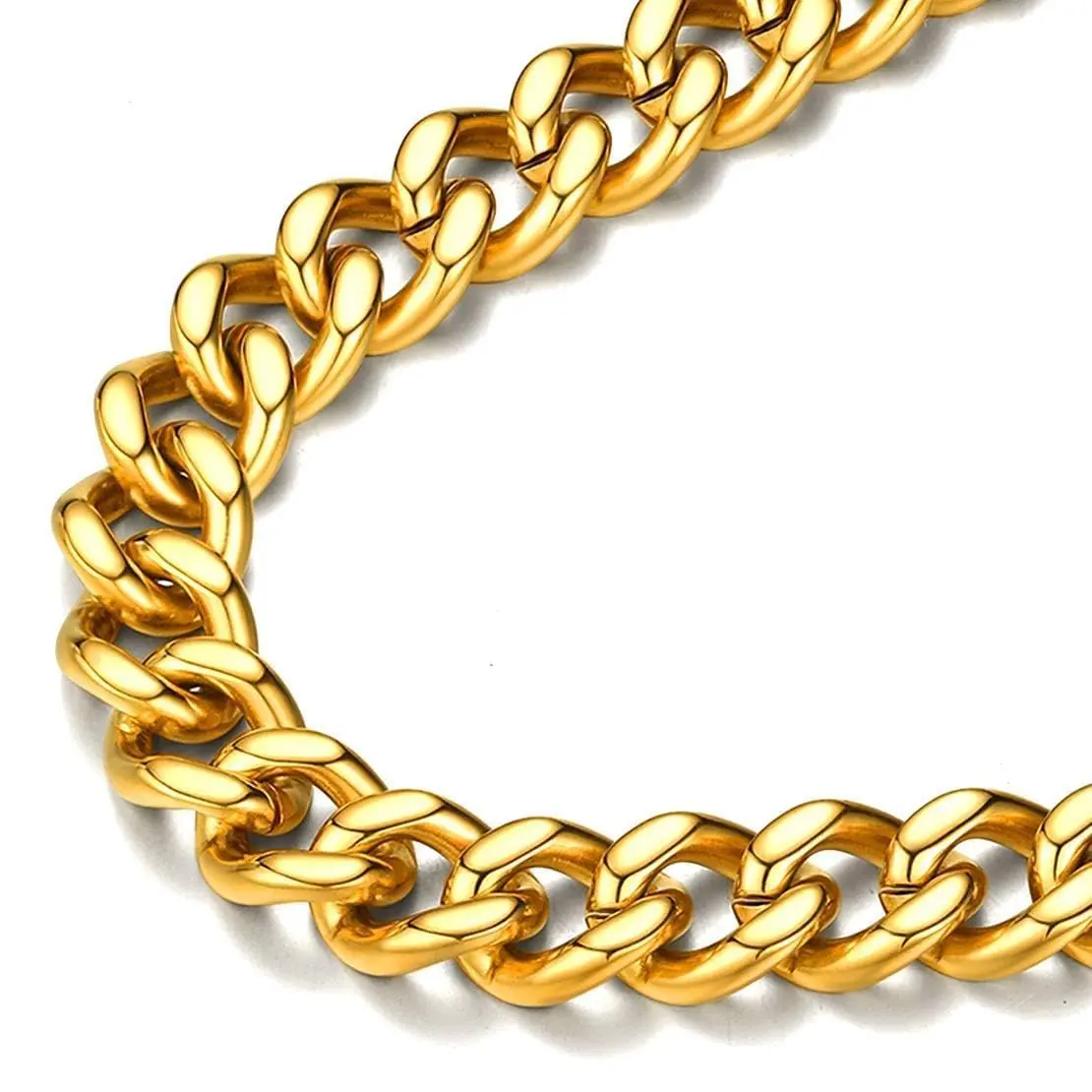 FindChic Men Curb Chain Necklace 18K Gold Plated 9MM Link 16'' | Durable, Stylish & Gold-Like (70-120 chars) - main product image