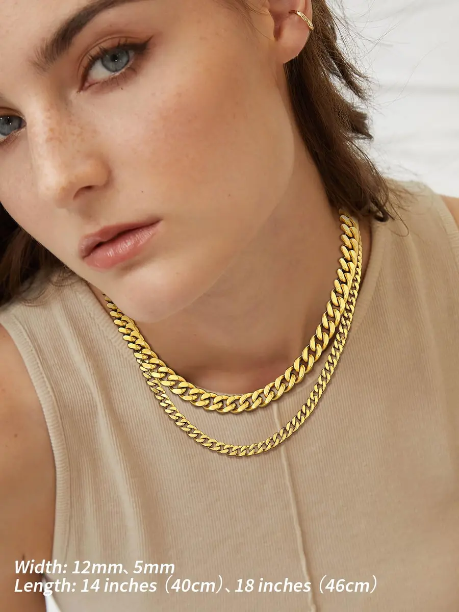 FindChic Men Curb Chain Necklace 18K Gold Plated 9MM Link 16'' | Durable, Stylish & Gold-Like (70-120 chars) - view 7