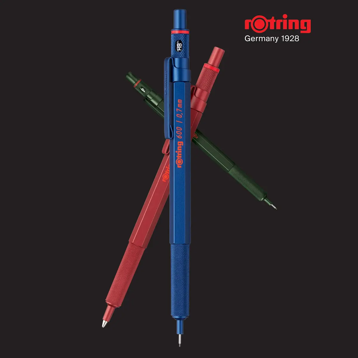 rOtring 600 Mechanical Pencil | HB 0.5 mm | Red All-Metal Body | Hexagonal Barrel | 22g - view 2