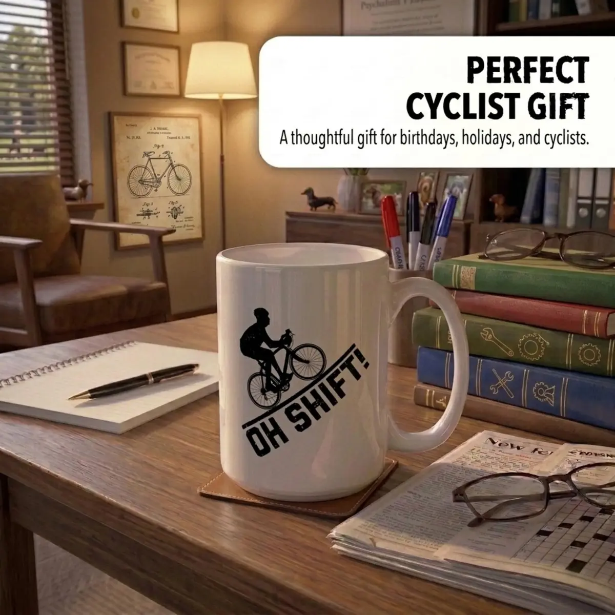 Artisan Owl "Oh Shift!" Cycling Mug 443ml (15 oz) | Funny Bicycle Gear Shift Coffee Cup for Bikers - view 7