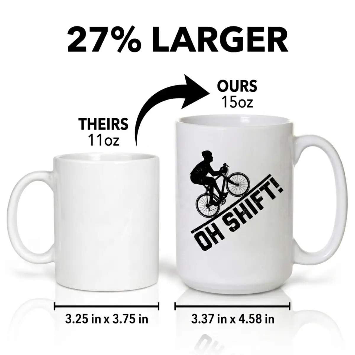 Artisan Owl "Oh Shift!" Cycling Mug 443ml (15 oz) | Funny Bicycle Gear Shift Coffee Cup for Bikers - view 2