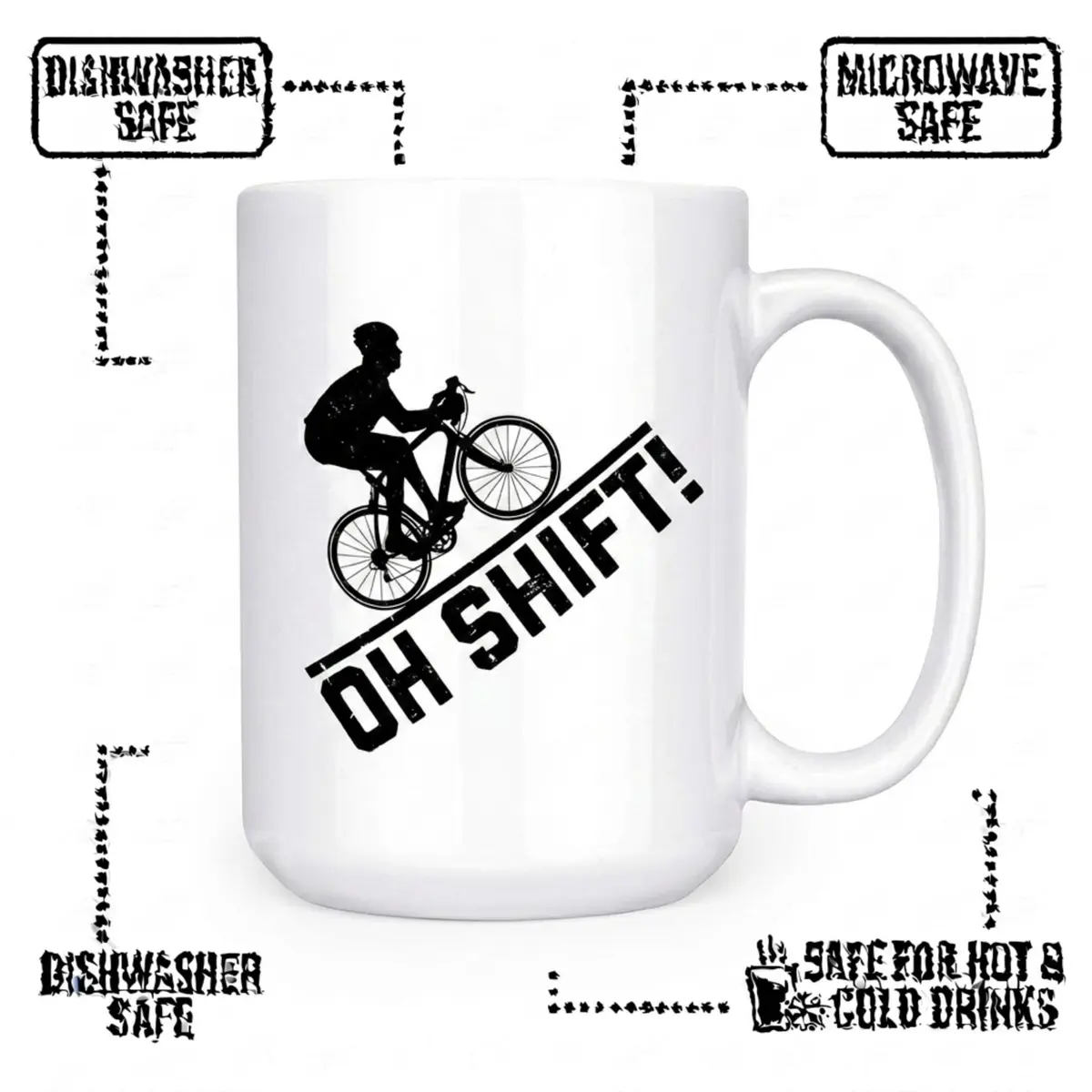 Artisan Owl "Oh Shift!" Cycling Mug 443ml (15 oz) | Funny Bicycle Gear Shift Coffee Cup for Bikers - view 3