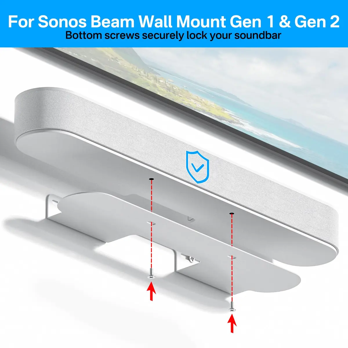notiela Heavy Duty Wall Mount for Sonos Beam White | Space-Saving Soundbar Bracket - view 3