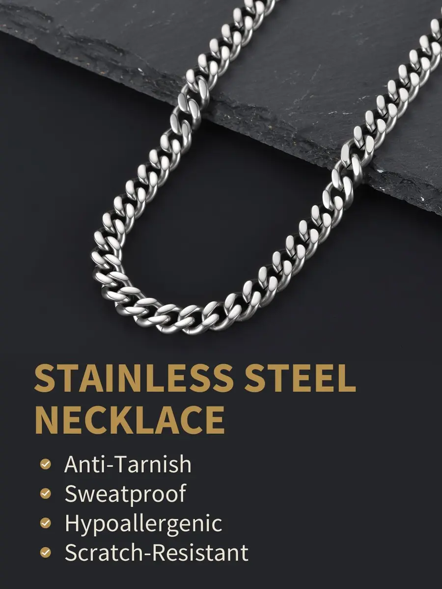 FindChic Cuban Chain for Men & Women 7MM Stainless Steel | Classic Punk Jewelry - view 4
