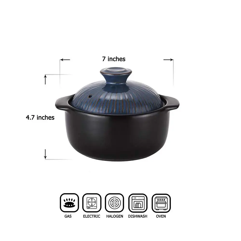 Lucia Natural Glazed Ceramic Porcelain Cookware Hot Pot 600ml | Heat & Water Resistant - view 2