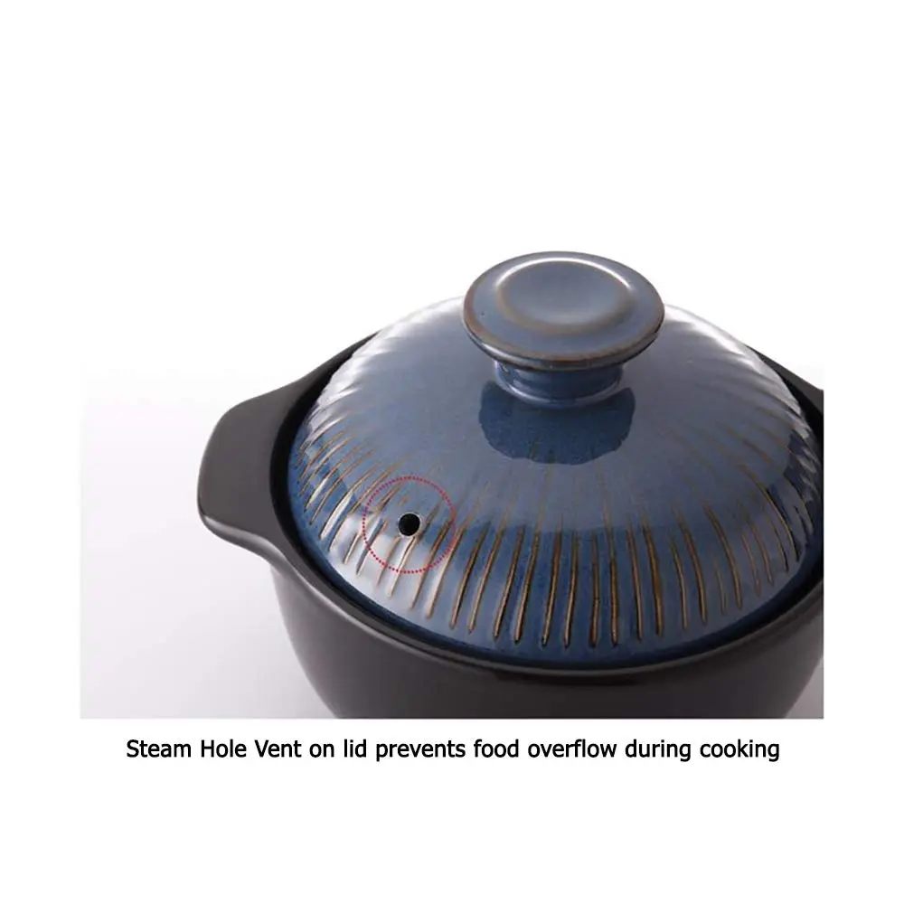 Lucia Natural Glazed Ceramic Porcelain Cookware Hot Pot 600ml | Heat & Water Resistant - view 3