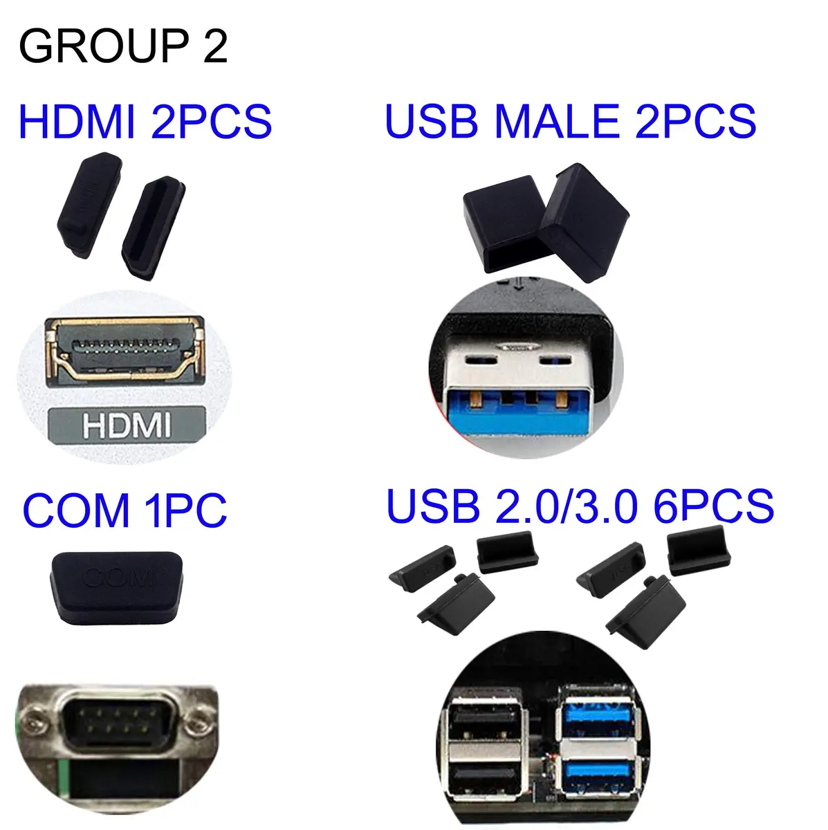 LampVPath 36 Pcs Computer Port Dust Plugs Set | 19 Types Universal Silicone Laptop Port Covers - view 3