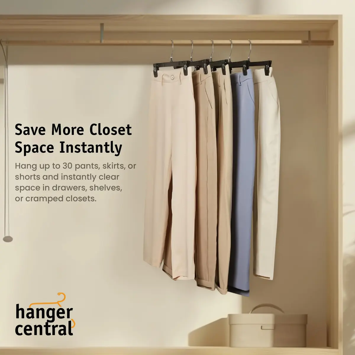 Hanger Central 12 inch 30 Pack Pants Hangers Slim Plastic Black | Space Saving & Heavy Duty - view 4