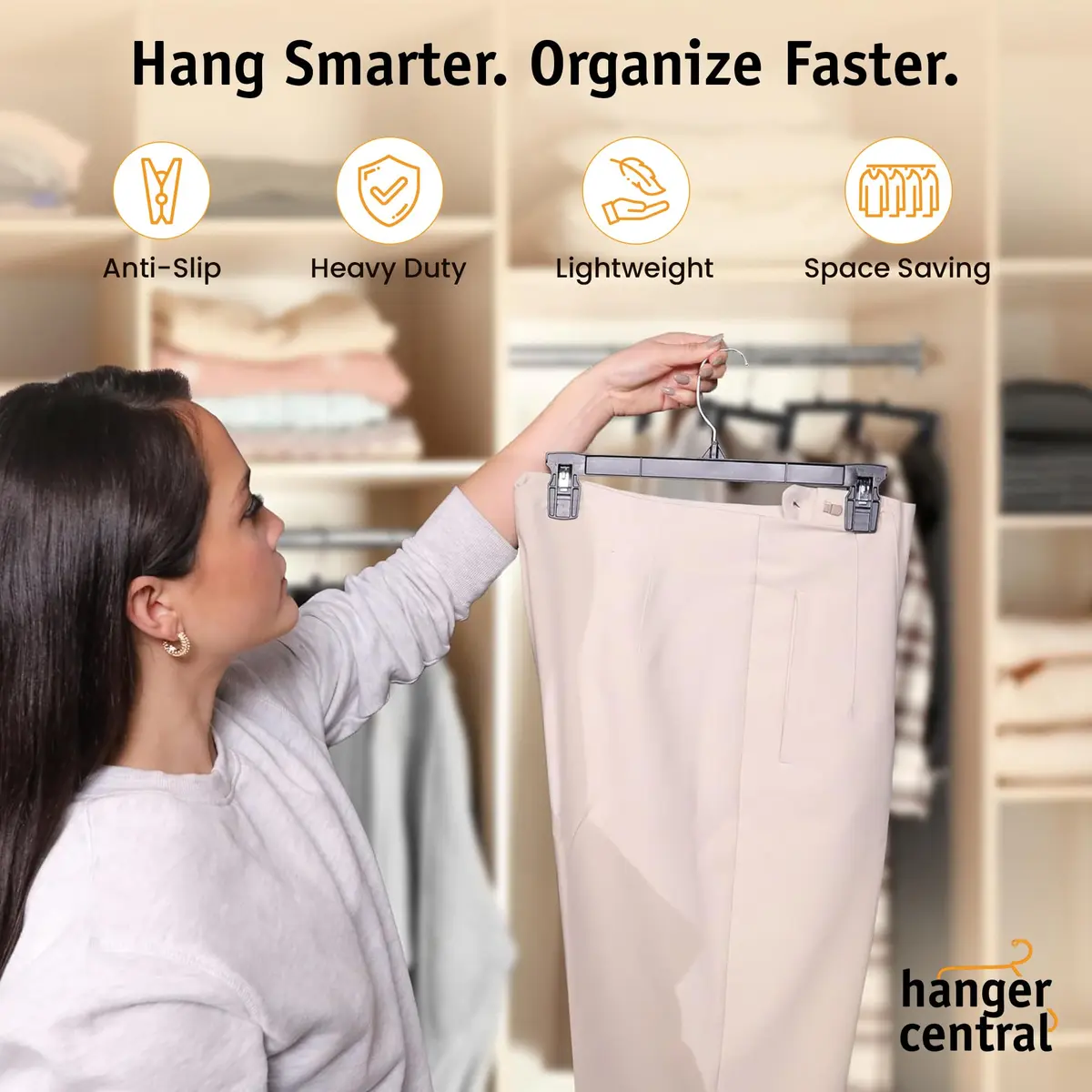 Hanger Central 12 inch 30 Pack Pants Hangers Slim Plastic Black | Space Saving & Heavy Duty - view 2
