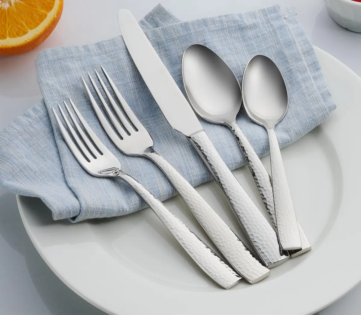 Hudson Essentials 20-Piece Hammered Stainless Steel Flatware Set Service for 4 | Elegant & Durable - view 6