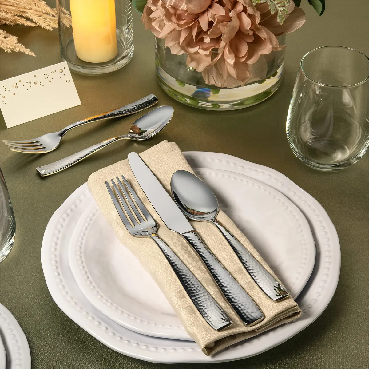 Hudson Essentials 20-Piece Hammered Stainless Steel Flatware Set Service for 4 | Elegant & Durable - view 3