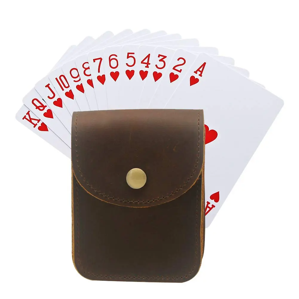 boshiho Playing Card Case, Genuine Leather Deck Card Holder for Magicians Poker Players Camping Trips -Brown | Vintage Style - view 6