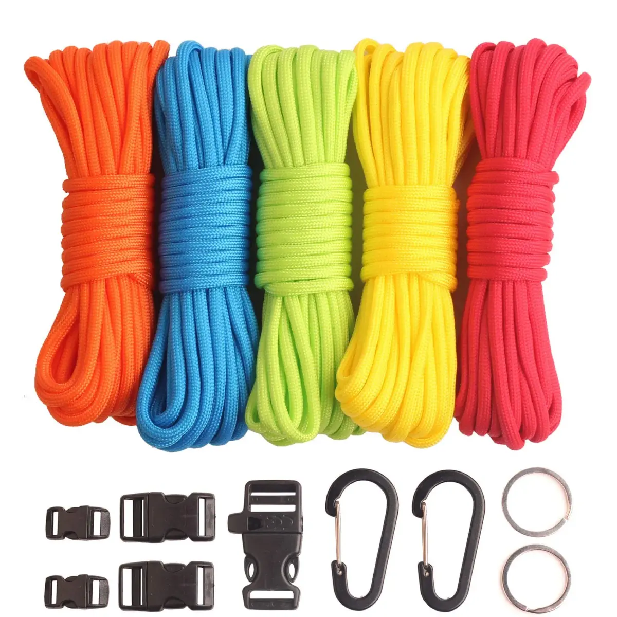 GeGeDa Paracord 550 Bracelet Kit | 100 ft (30.48 m) Nylon Rope with Buckles & Carabiners | DIY Survival Crafting - main product image