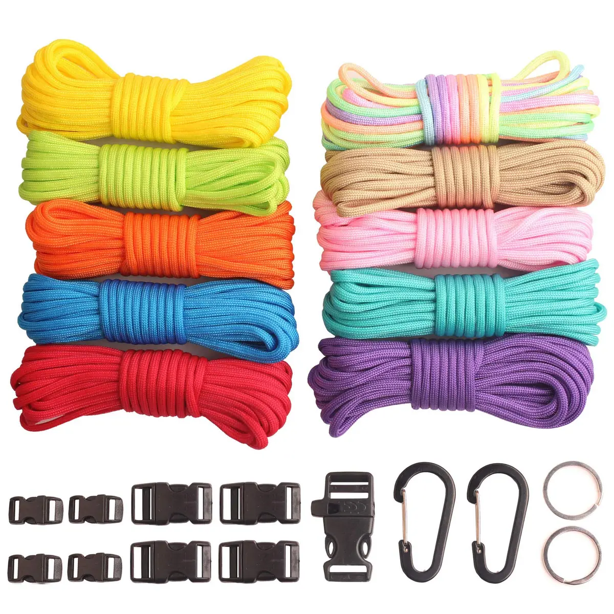 GeGeDa Paracord 550 Bracelet Kit 200 ft (60.96 m) | 550 lb Strength, Includes Buckles & Key Rings - main product image
