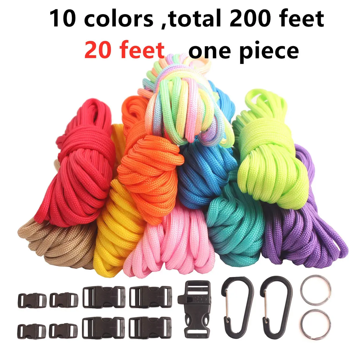 GeGeDa Paracord 550 Bracelet Kit 200 ft (60.96 m) | 550 lb Strength, Includes Buckles & Key Rings - view 3