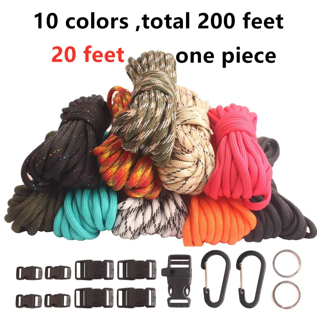 GeGeDa Paracord 550 Bracelet Kit 200 ft (60.96 m) | 550 lb Strength Nylon Rope for Survival & Crafting - view 3