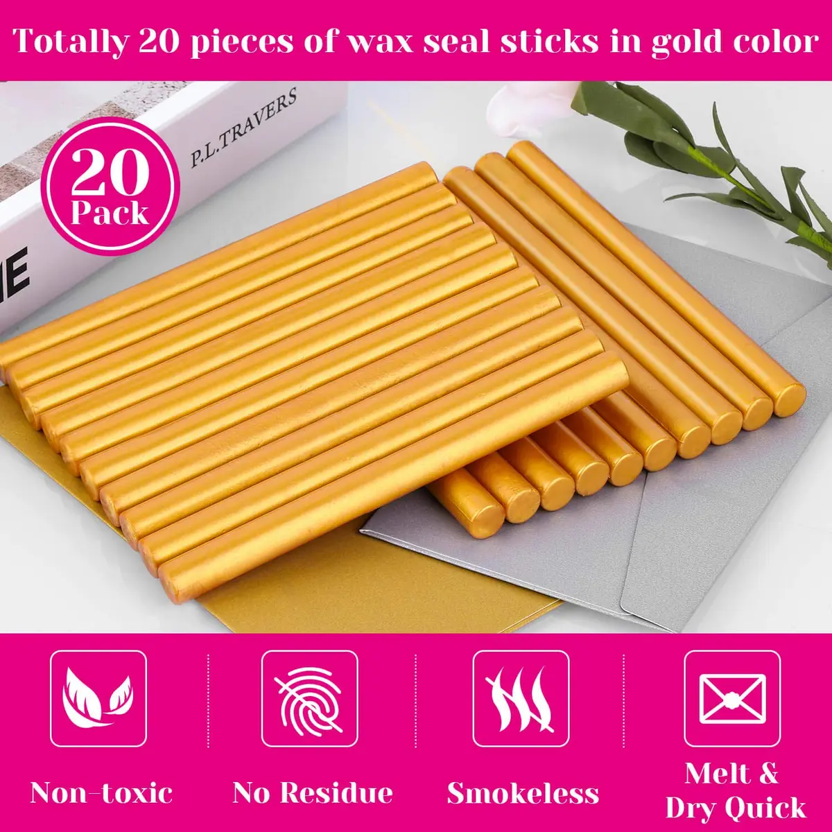 PAXCOO Sealing Wax Sticks 20pcs Gold | Easy Glue Gun Application for Crafts & Letter Seals - view 2