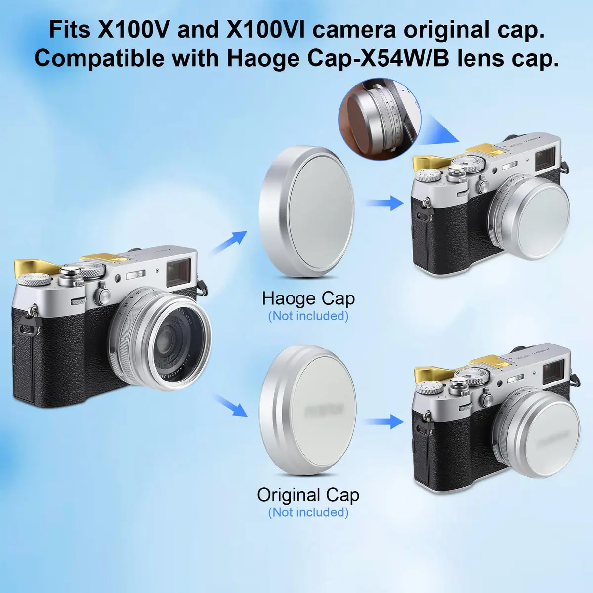 Haoge Silver Camera Lens Filter Adapter Ring for Fujifilm X100V X100VI 49mm | Attaches 49mm Filters & Original Lens Cap - view 7