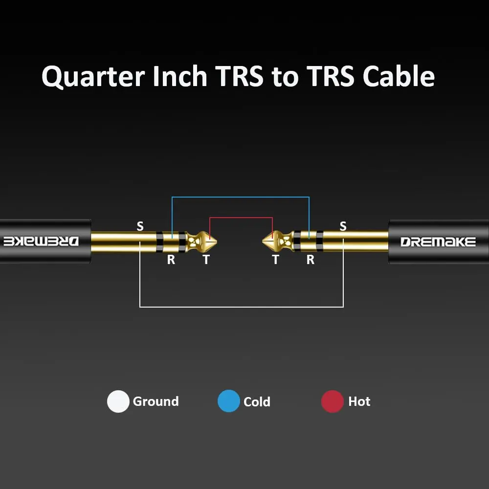 DREMAKE 1/4 Inch to 1/4 Inch TRS Guitar Cable 25FT | Balanced Stereo Audio Cable with Gold Plated Connectors - view 5