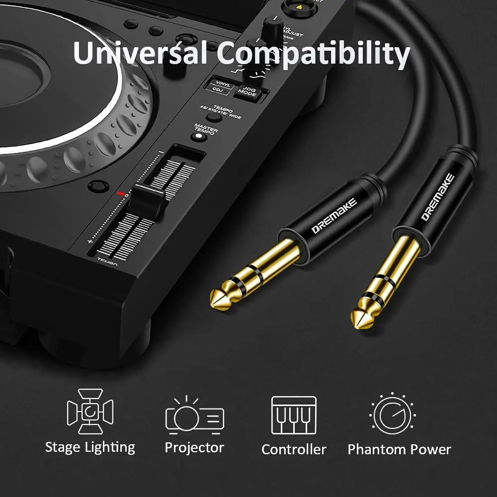 DREMAKE 1/4 Inch to 1/4 Inch TRS Guitar Cable 25FT | Balanced Stereo Audio Cable with Gold Plated Connectors - view 2