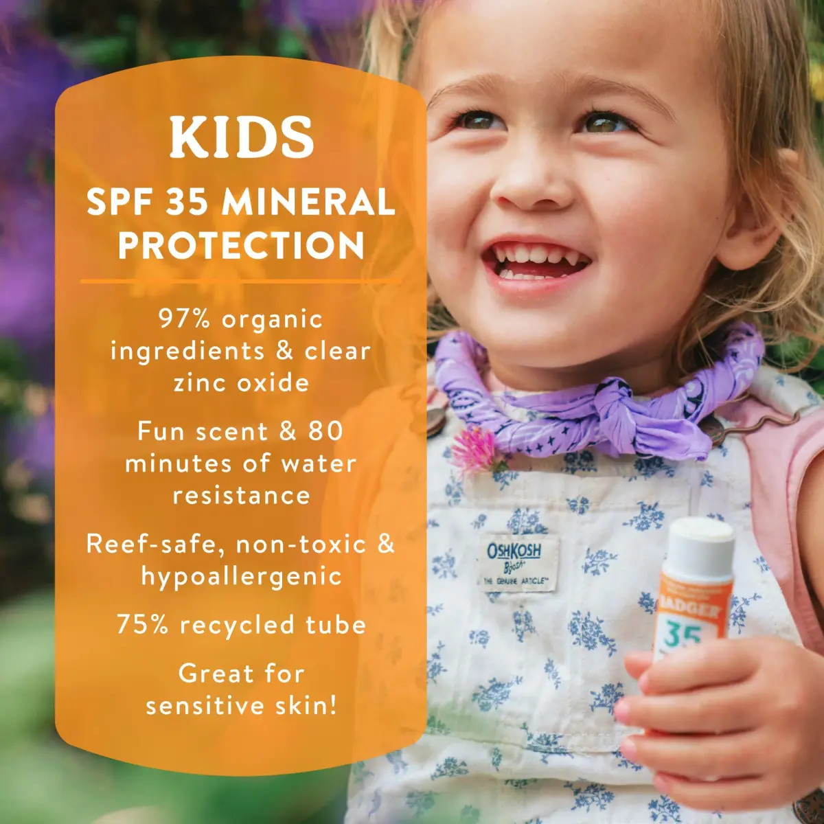 Badger Kids Mineral Sunscreen Combo SPF 40 Cream + SPF 35 Face Stick | 98% Organic Ingredients, Water Resistant, Reef Safe - view 2
