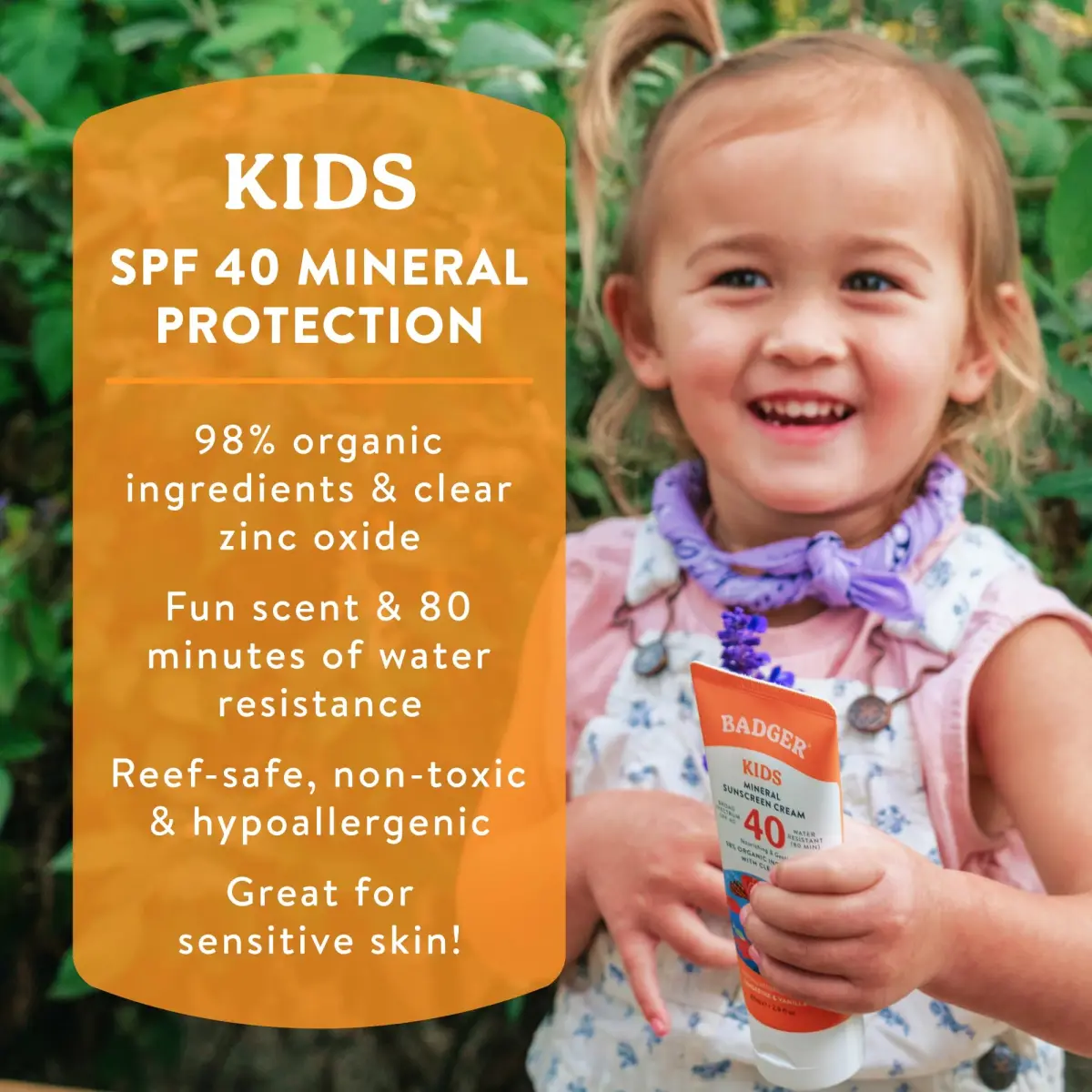 Badger Kids Mineral Sunscreen Combo SPF 40 Cream + SPF 35 Face Stick | 98% Organic Ingredients, Water Resistant, Reef Safe - view 3