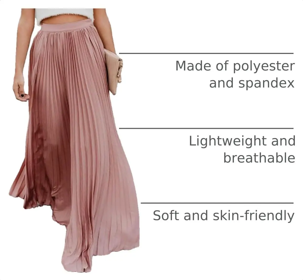 ebossy Women's High Waist Flowy Pleated Chiffon Maxi Skirt (X-Large, Pink) | Elegant Solid Colors for All Seasons - view 4