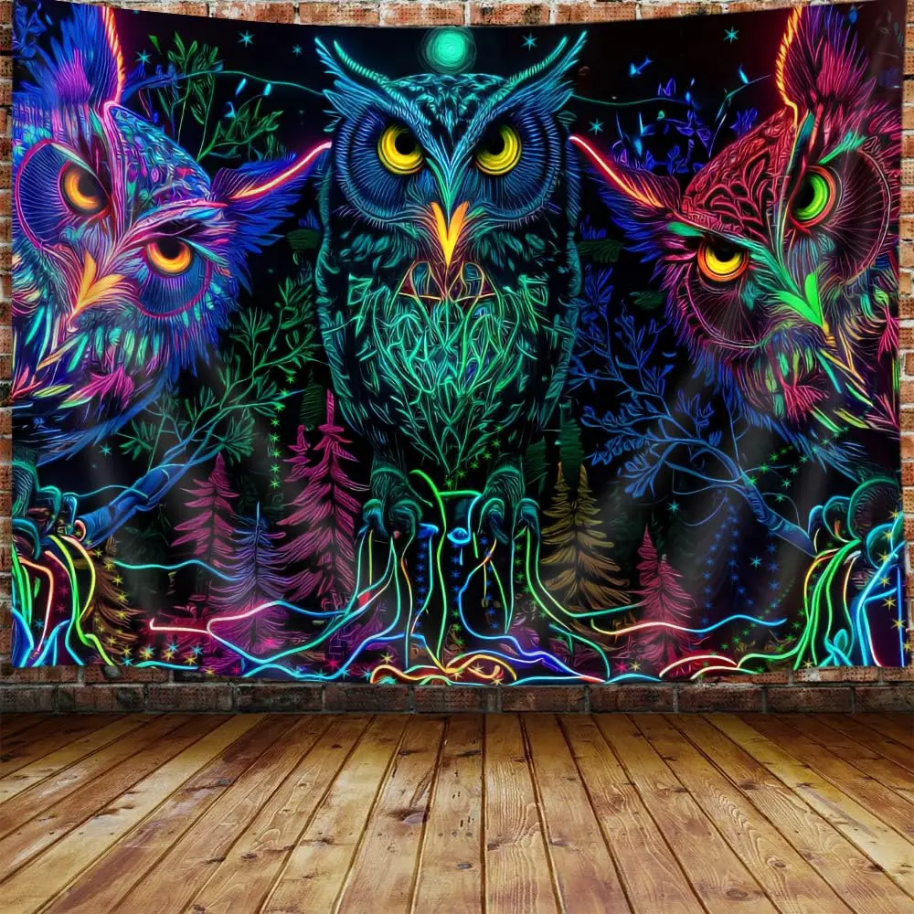 JAWO Psychedelic Owl Tapestry 80x60 Inch | Trippy Forest Line Art Wall Hanging for Bedroom - main product image