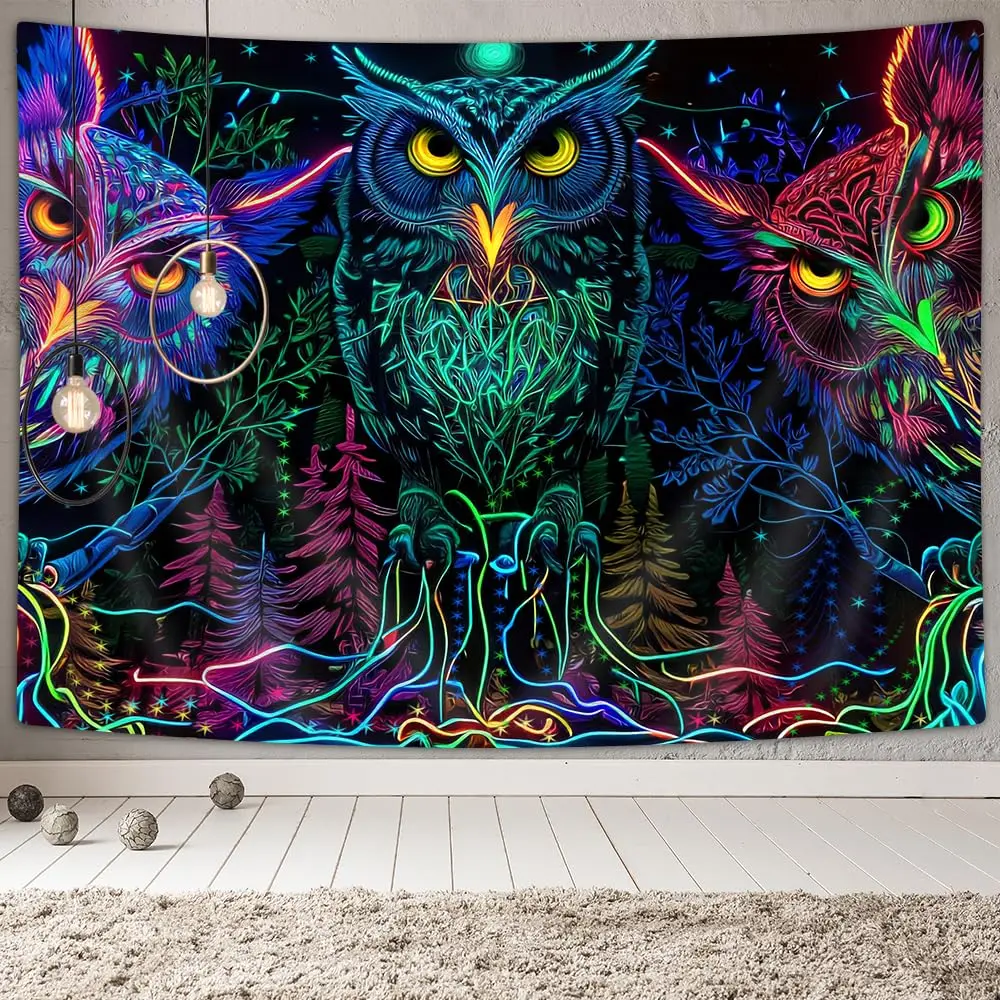 JAWO Psychedelic Owl Tapestry 80x60 Inch | Trippy Forest Line Art Wall Hanging for Bedroom - view 3