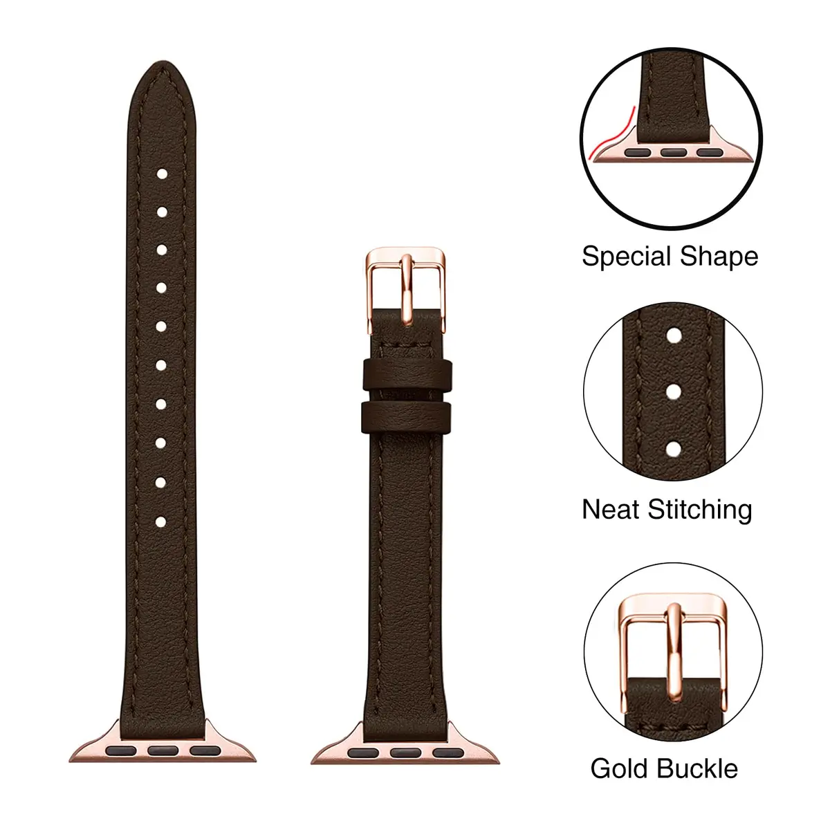 STIROLL Slim Leather Band Compatible with Apple Watch Series 12-1/Ultra 49mm | Elegant Small Wrist Strap - view 9