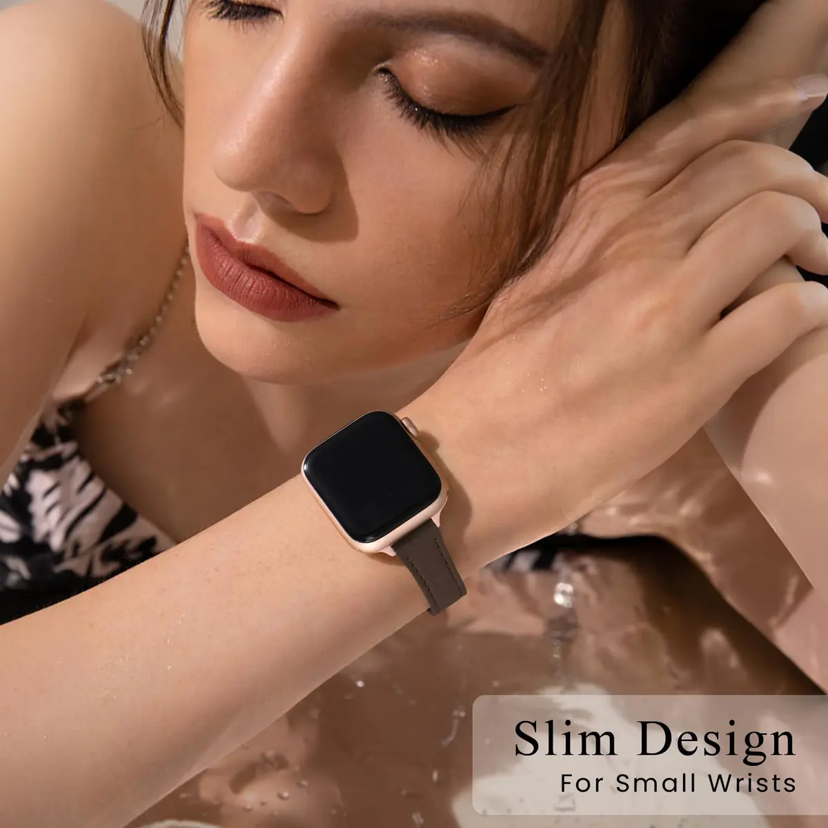 STIROLL Slim Leather Band Compatible with Apple Watch Series 12-1/Ultra 49mm | Elegant Small Wrist Strap - view 2