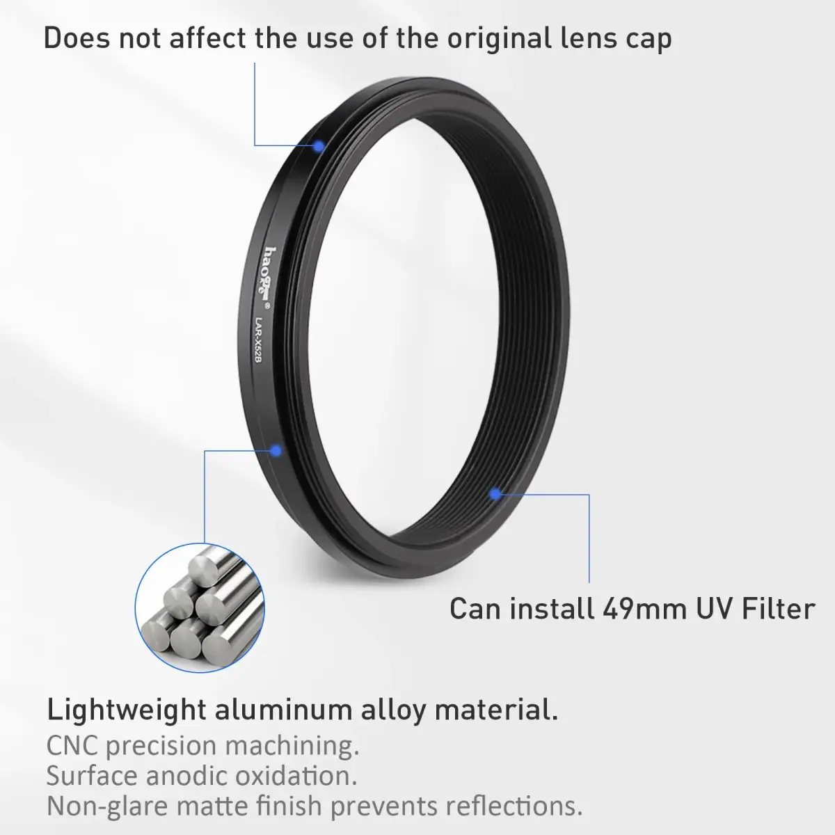 Haoge Black Camera Lens Filter Adapter Ring for Fujifilm X100V X100VI with 49mm Filter Mount - view 7