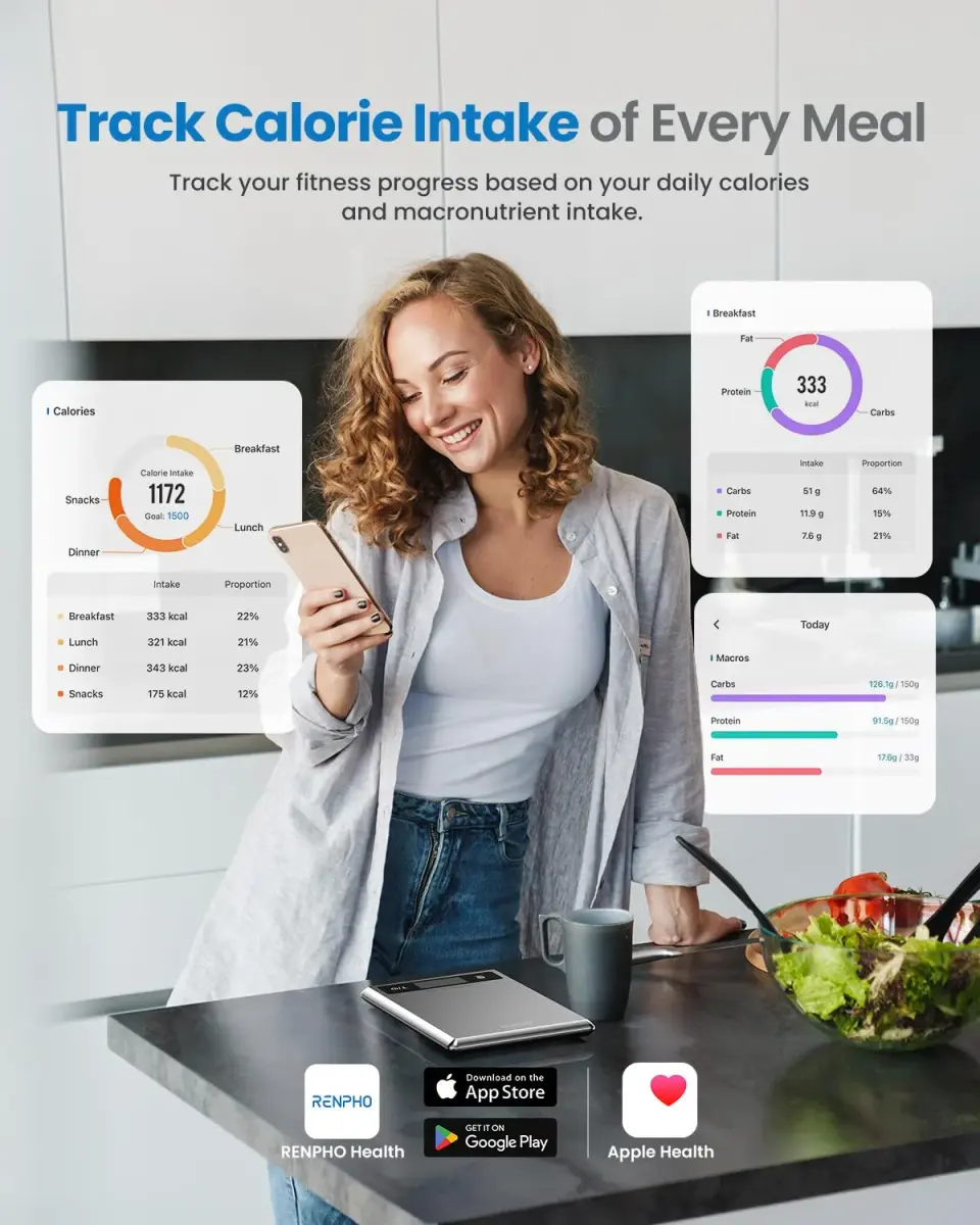 RENPHO Smart Food Scale with App & Nutritional Calculator, 5kg (11lb) Capacity | Accurate Grams, Ounces, Millilitres - view 4
