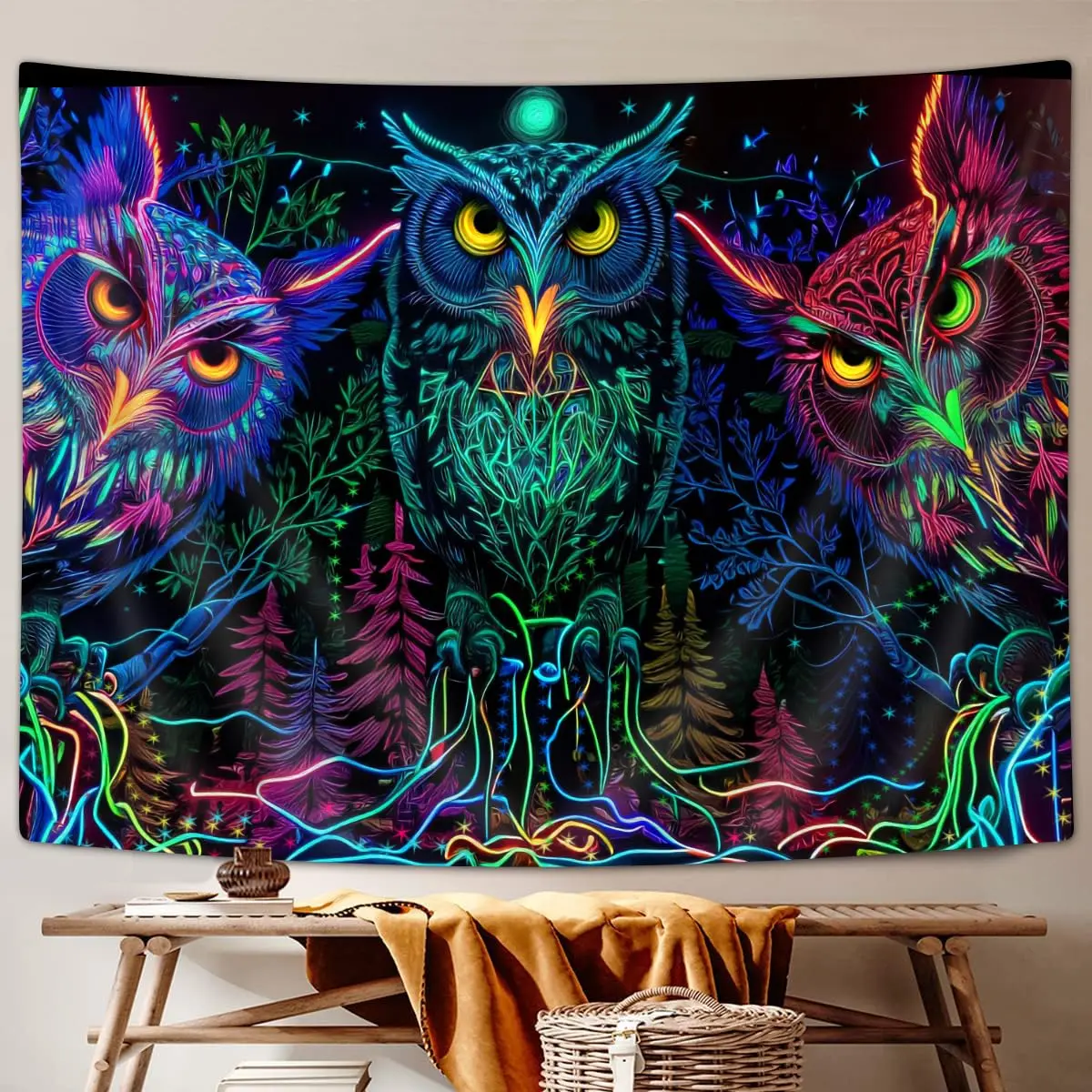 JAWO Psychedelic Owl Tapestry 180cm x 152cm (71"L x 60"W) | HD Pattern Printing for Vibrant Home Decor - view 2