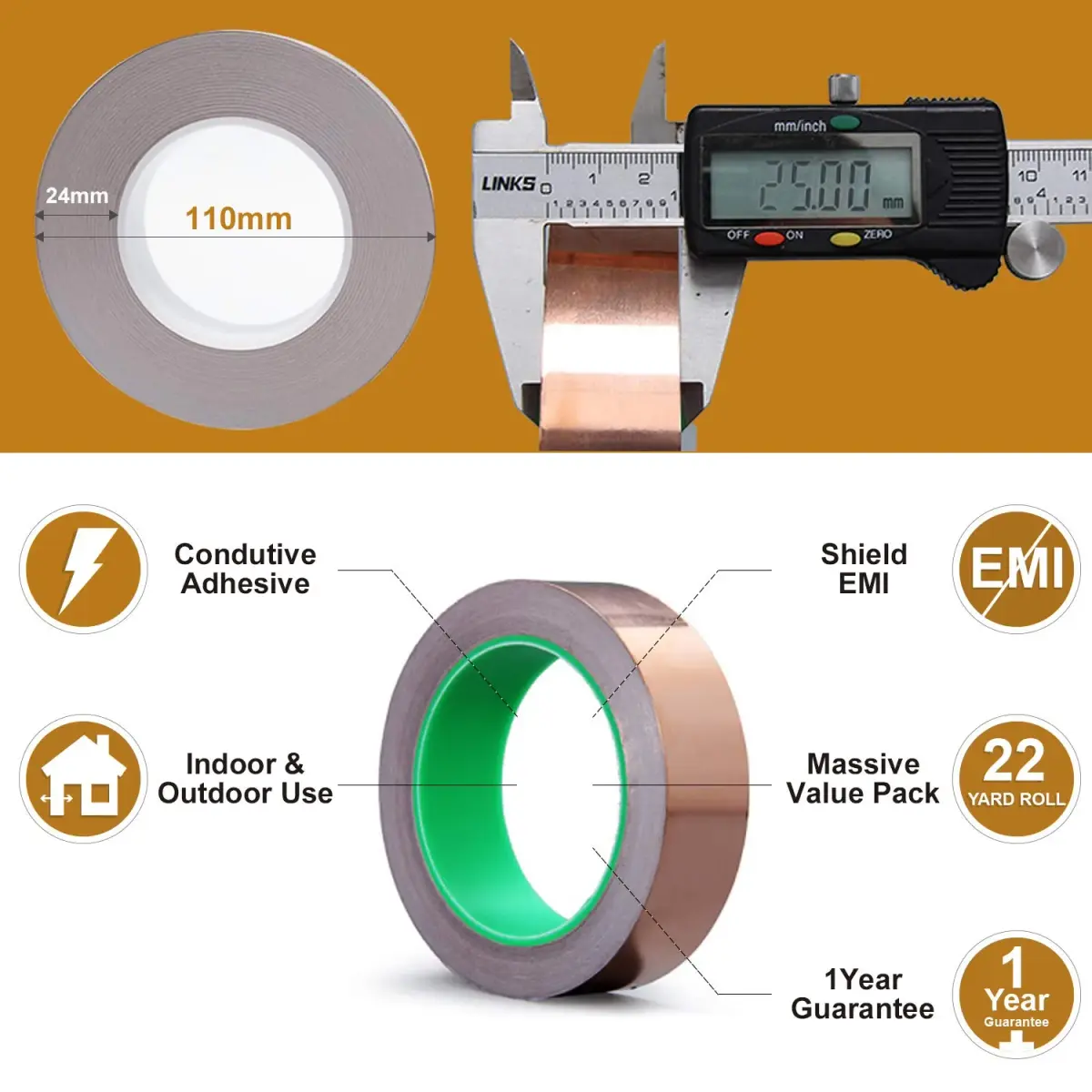 LOVIMAG Copper Foil Tape 25mm x 20m (0.98in x 65.6ft) 2-Pack | Dual Conductive EMI Shielding for Electronics & Crafts - view 3