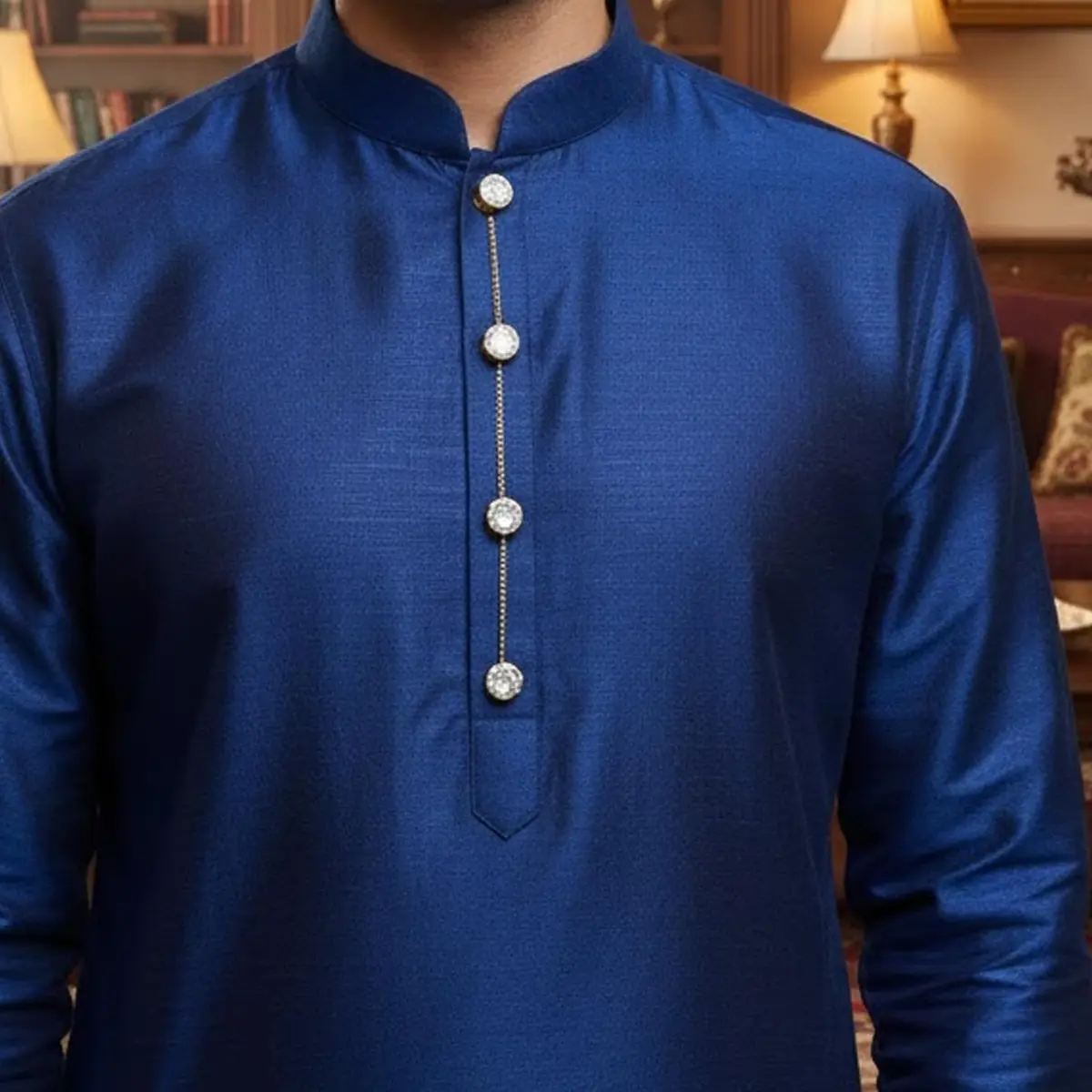 VAMA Brass White Designer Kurta Buttons with Chain for Men and Women | Festive Pearl Embellished - view 5