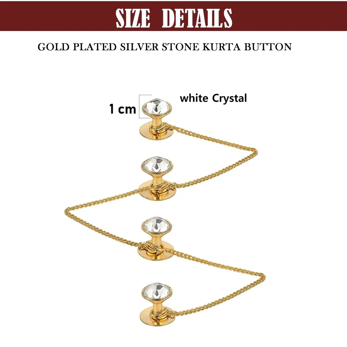 VAMA Brass White Designer Kurta Buttons with Chain for Men and Women | Festive Pearl Embellished - view 3