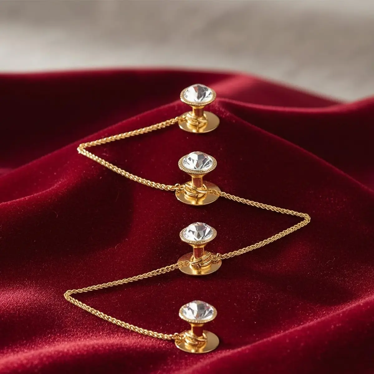 VAMA Brass White Designer Kurta Buttons with Chain for Men and Women | Festive Pearl Embellished - view 4