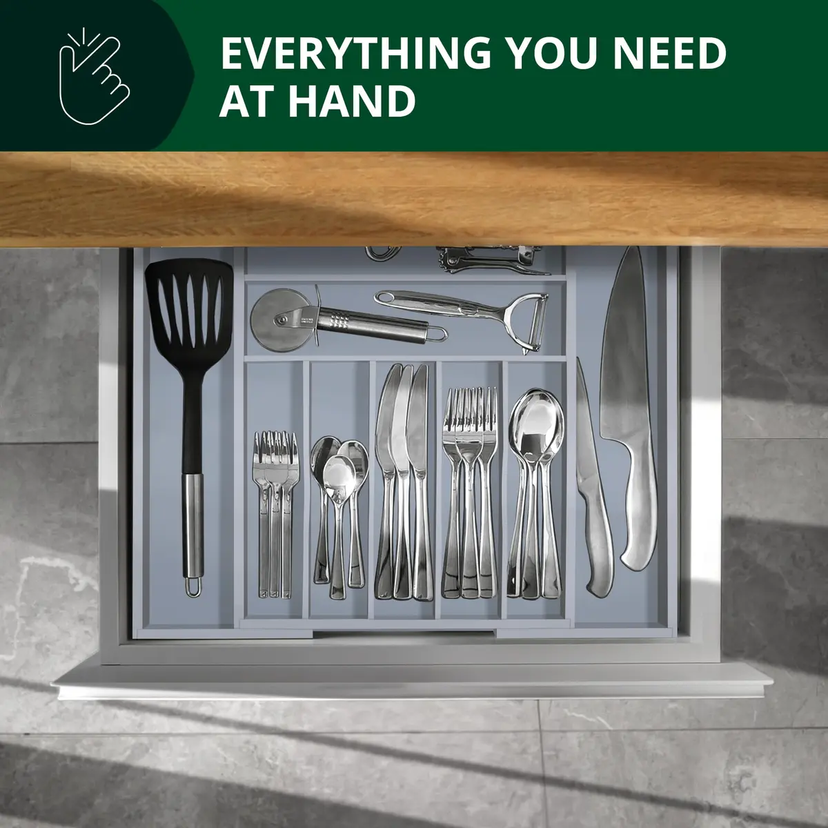 ROYAL CRAFT WOOD Luxury Bamboo Kitchen Drawer Organizer - Gray | Expandable Cutlery Tray with Grooved Dividers - view 3