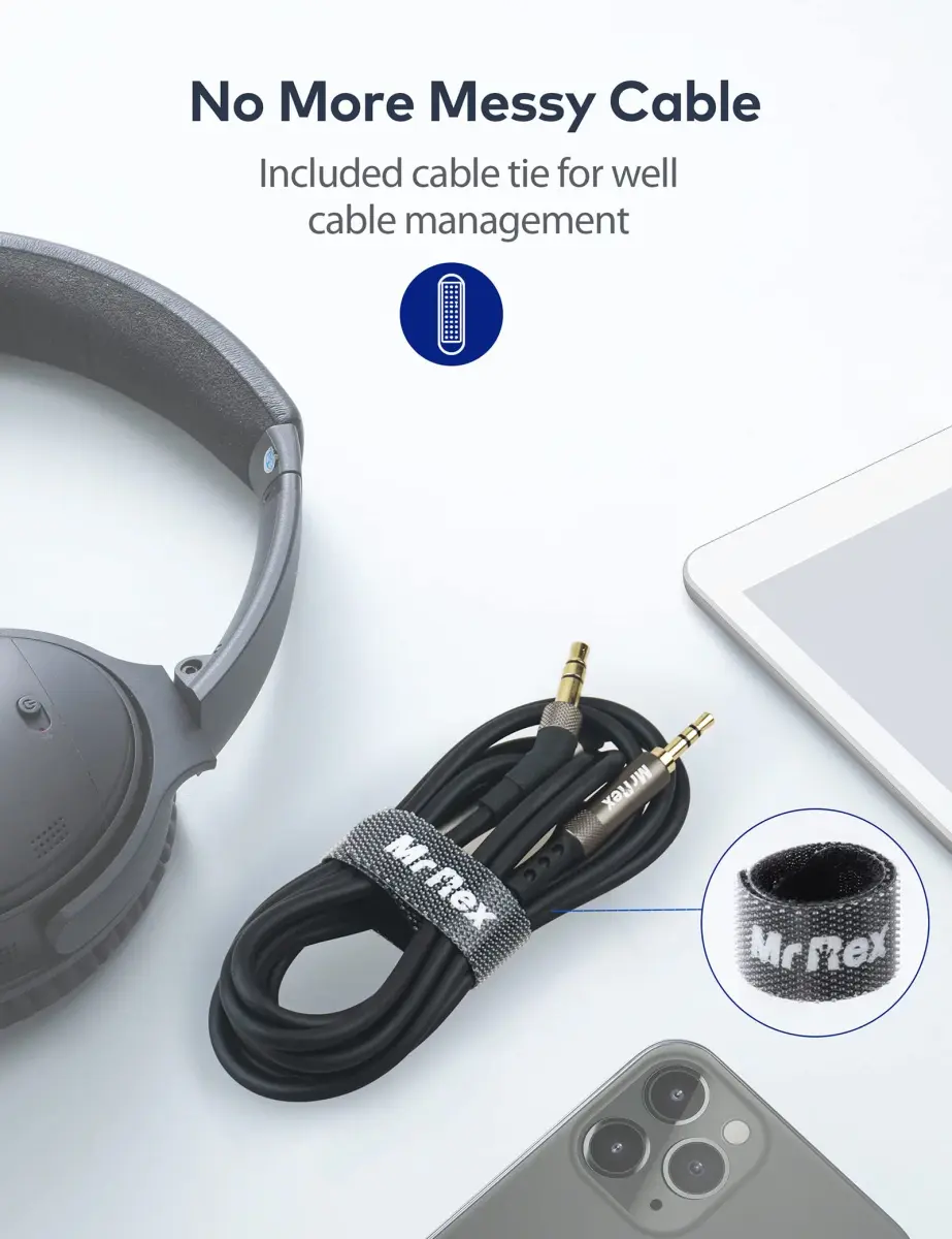 Mr Rex 2.5mm to 3.5mm Audio Cable 3m (10ft) | Reusable Tie & Gold-Plated Connectors - view 6