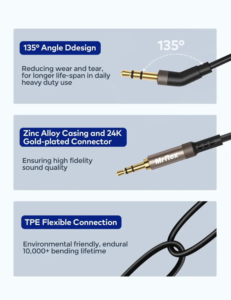 Mr Rex 2.5mm to 3.5mm Audio Cable 3m (10ft) | Reusable Tie & Gold-Plated Connectors - view 3