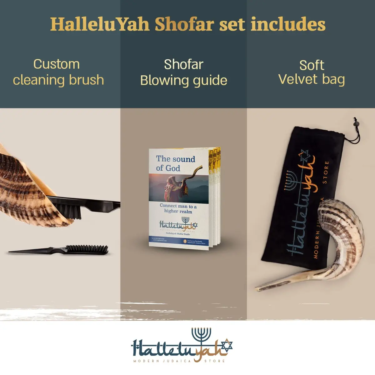 HalleluYAH Ram Horn Shofar 30-35 cm (12"-14") | Authentic Kosher Musical Instrument from Israel - view 3