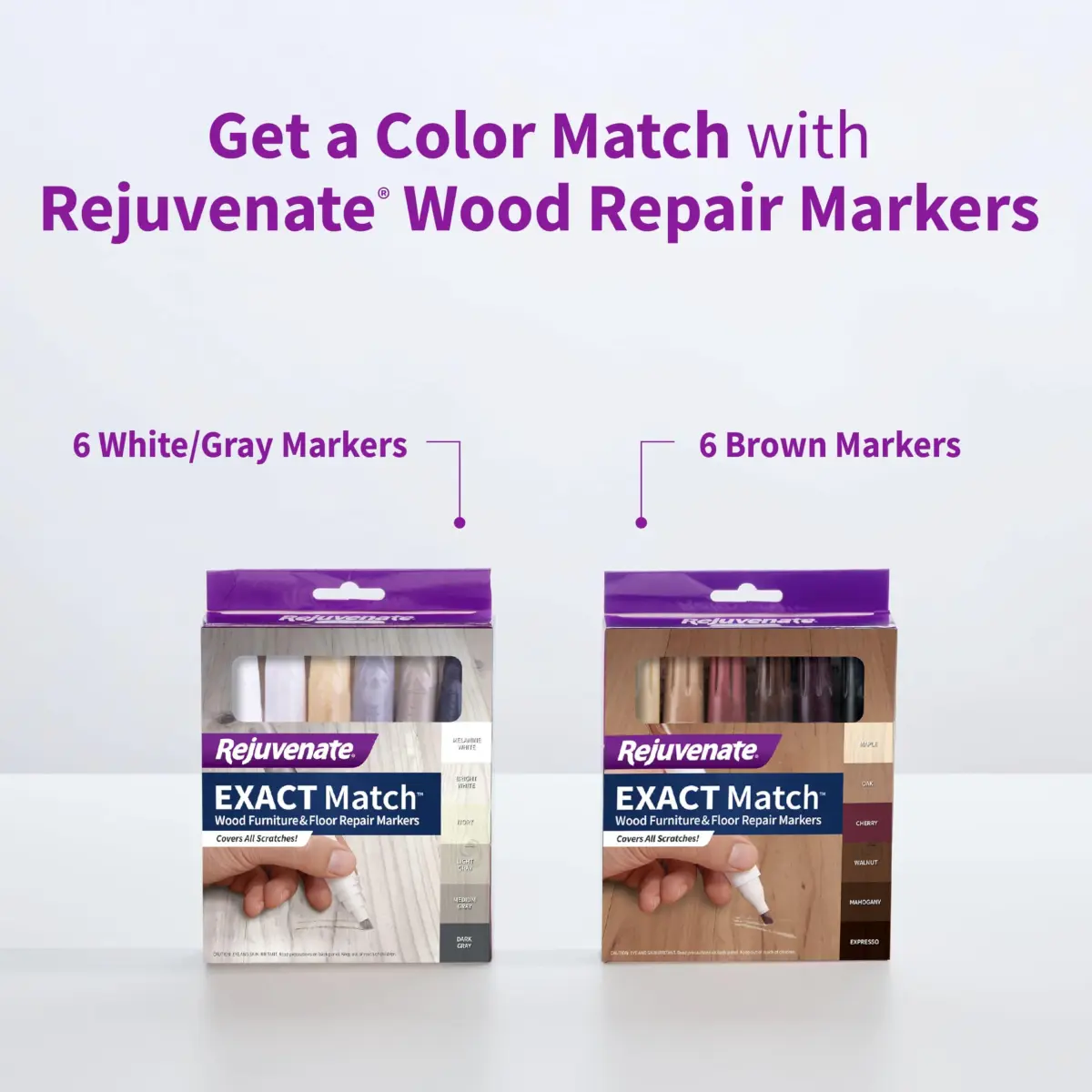 Rejuvenate Exact Match Wood Furniture & Floor Repair Markers, 6 Count, White/Gray Markers | Covers Scratches, Scuffs, and Damage - view 7